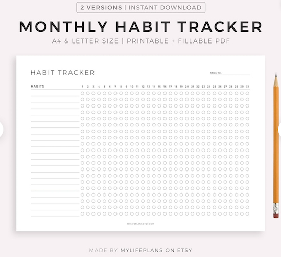 Goals Weekly Habit Tracker Grid Fill-In Square Rubber Stamp for